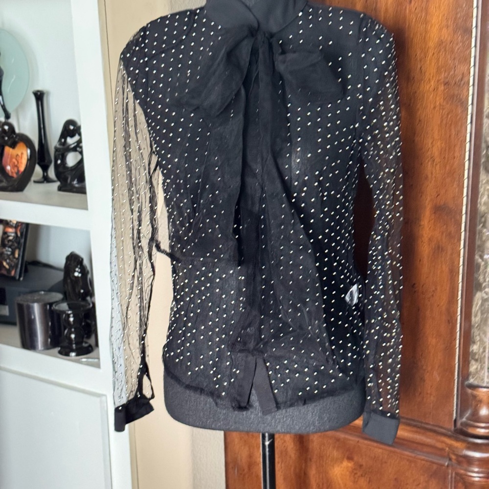 Fashion Nova Black Bow Stud Button Top